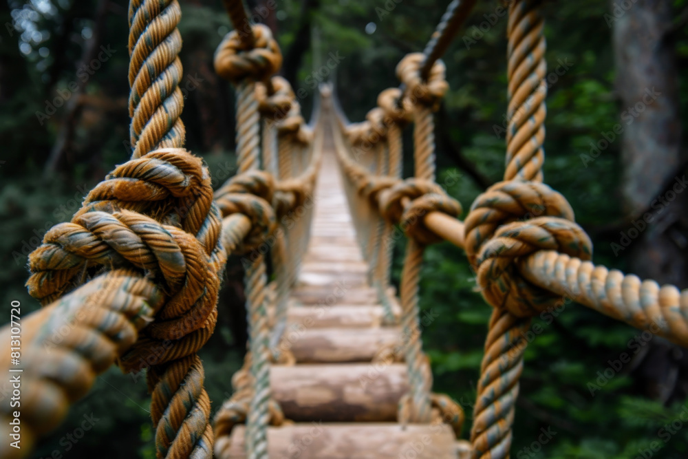 Fototapeta premium A rope bridge with a rope hanging down