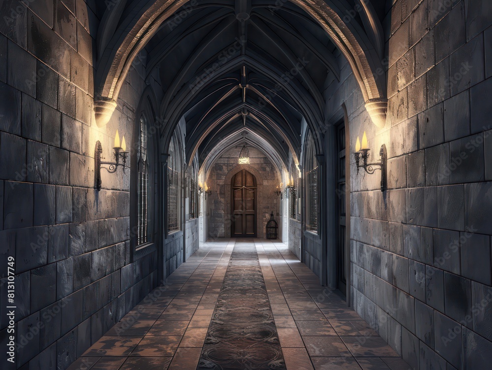 hallway inside a medieval castle hallway inside a medieval castle