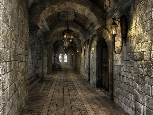 hallway inside a medieval castle