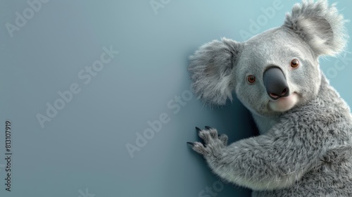 A cartoon koala is looking at the camera with copy space