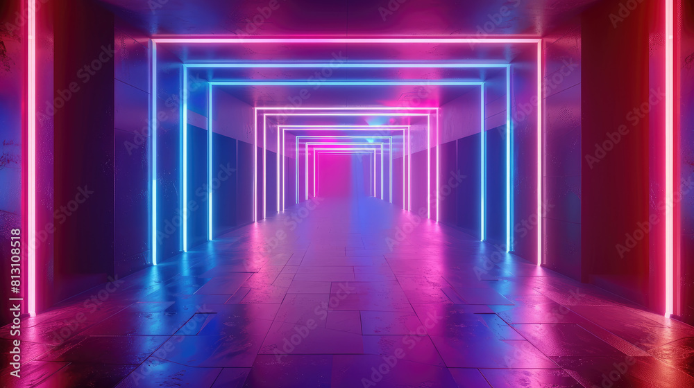 3d render, abstract futuristic neon background with glowing ascending lines