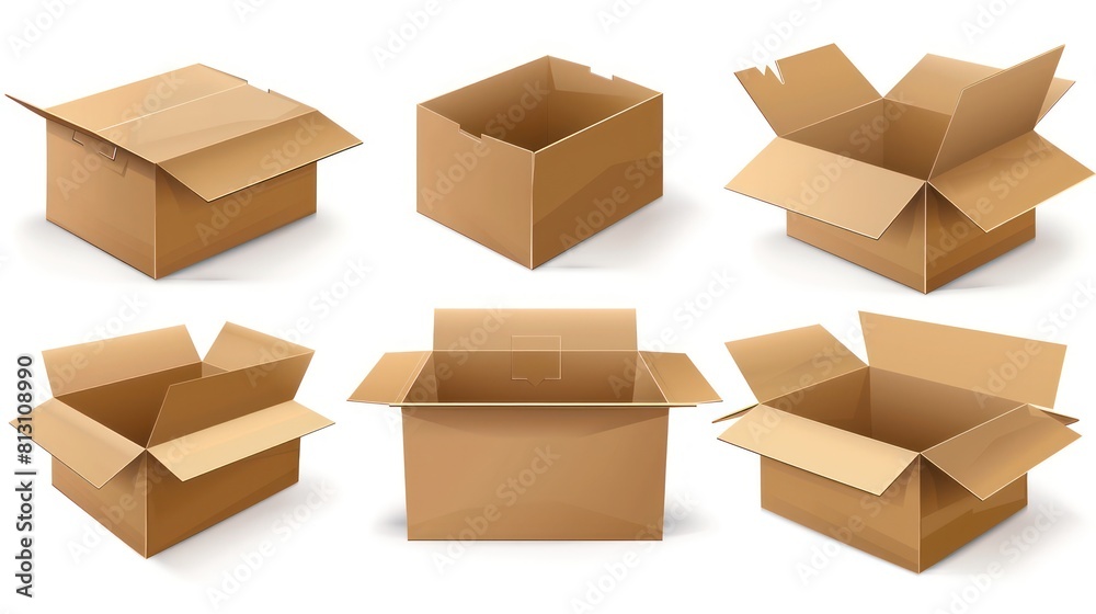 3d cardboard box, different angles, white background 3d cardboard box, different angles, white background