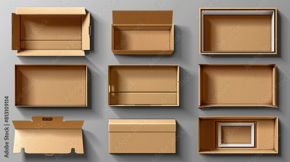 3d cardboard box, different angles, white background 3d cardboard box, different angles, white background