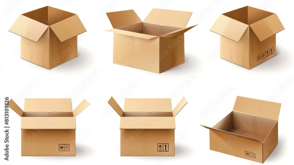 3d cardboard box, different angles, white background 3d cardboard box, different angles, white background