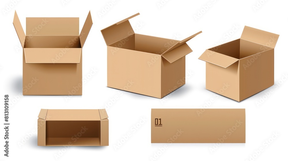 3d cardboard box, different angles, white background 3d cardboard box, different angles, white background