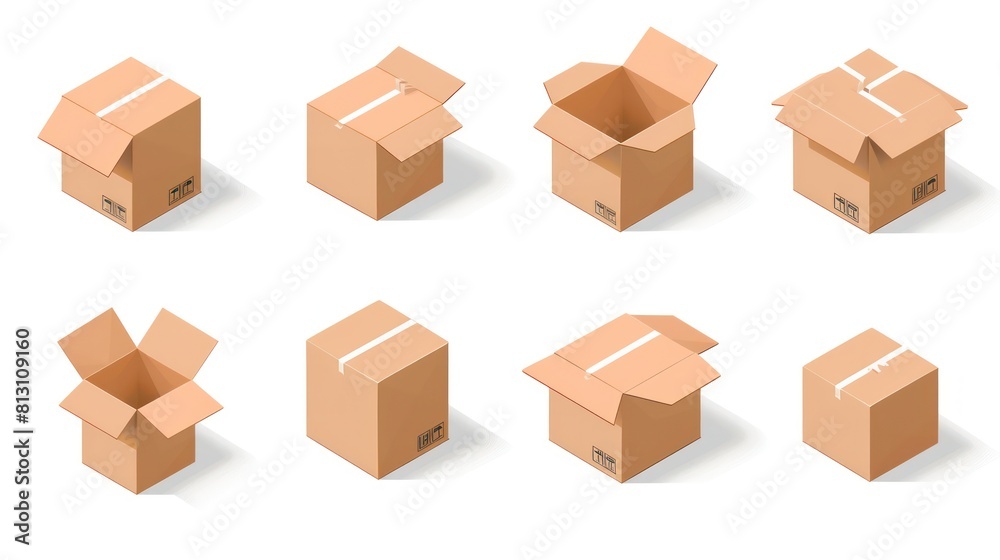 3d cardboard box, different angles, white background 3d cardboard box, different angles, white background