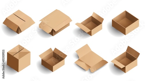 3d cardboard box, different angles, white background © MADGALLERY