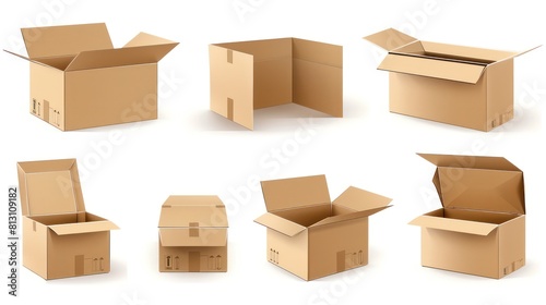 3d cardboard box, different angles, white background