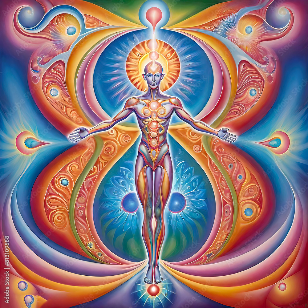 Fototapeta premium Hypnagogic image, hypnagogic spiritual symbol, style, abstract illustration, surreal illustration, spiritual practice, hypnosis, relaxation, sleep,