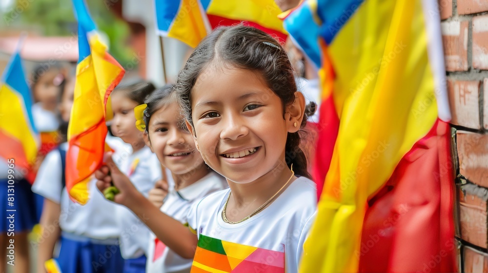 School Children Holding Flags in Colombia School Children Holding Flags in Colombia