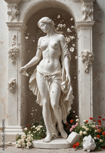 Ephemeral Grace - Classical Woman Statue with Shattering Fragments