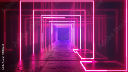 3d render, abstract futuristic neon background with glowing ascending lines