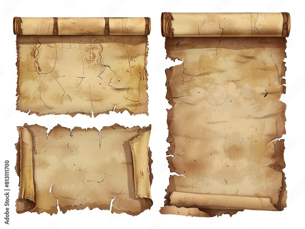 Old parchment paper scroll and ancient papyrus manuscript