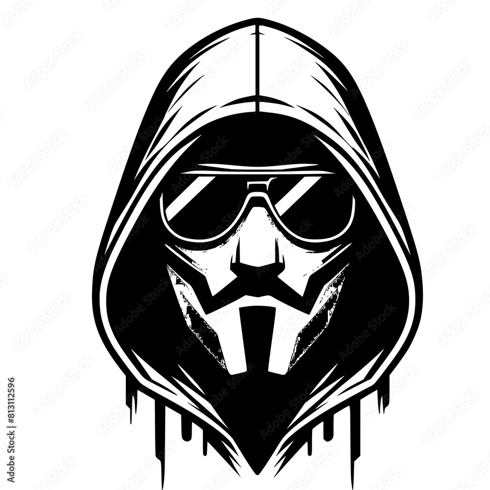 Mysterious Hooded Hacker in Black and White – Vector Illustration on Cybersecurity, Anonymity, and Digital Safety Mysterious Hooded Hacker in Black and White – Vector Illustration on Cybersecurity, Anonymity, and Digital Safety