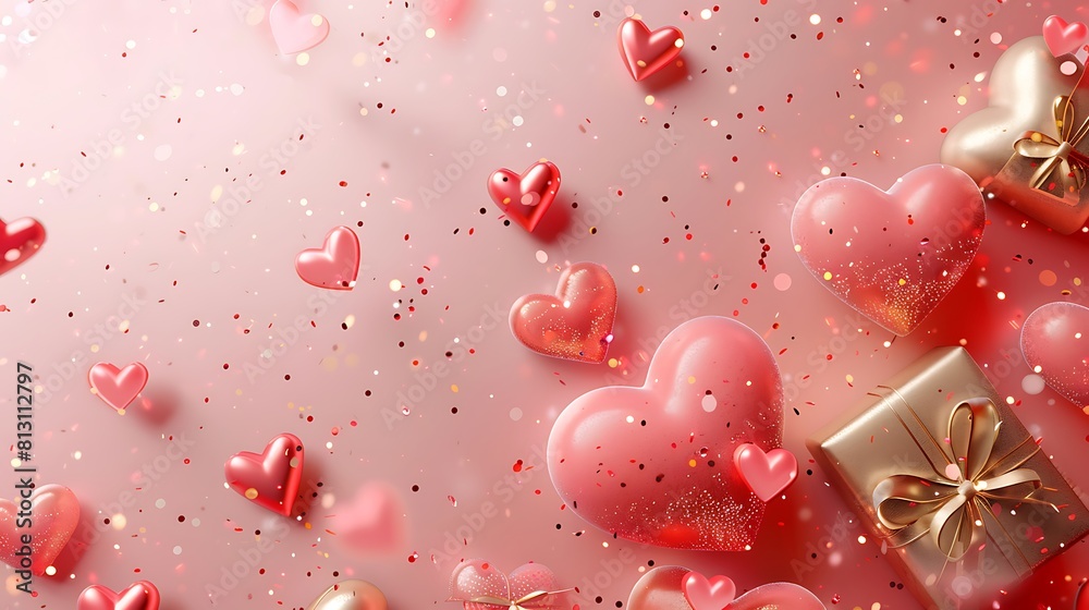 Cute heart background, gift or present decoration, Valentine's Day, Christmas, birthday, copy space, space for text, Generative AI.可愛いハートの背景、ギフトやプレゼントの装飾、バレンタインデー、クリスマス、誕生日、コピースペース,テキスト用スペース