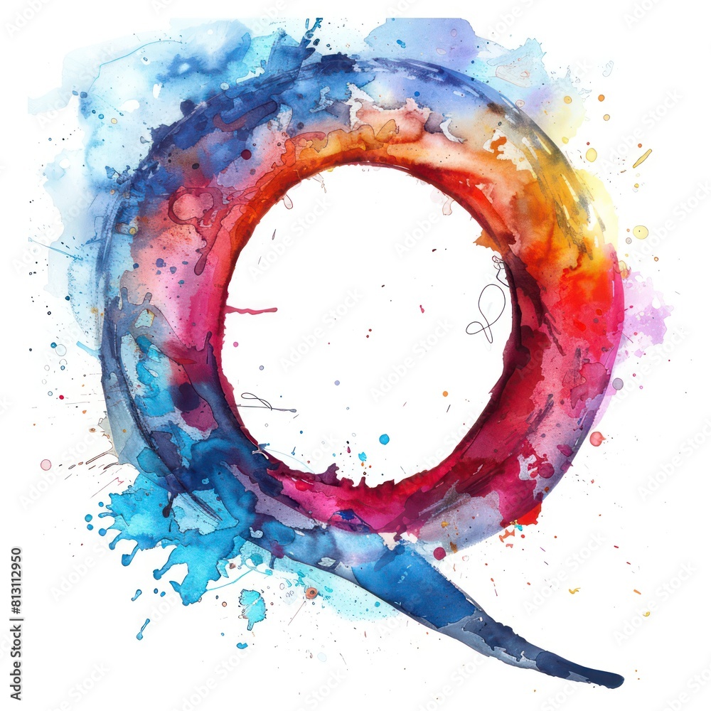 Q letter watercolor painting on a white background Q letter watercolor painting on a white background