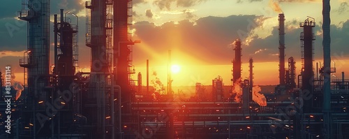 View for the oil rafinery in the sunset, petrochemical plant. photo