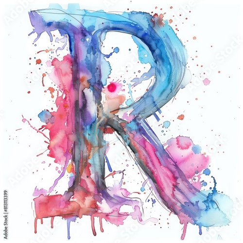 R letter watercolor painting on a white background
