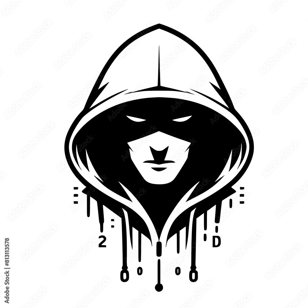 Mysterious Hooded Hacker in Black and White – Vector Illustration on Cybersecurity, Anonymity, and Digital Safety Mysterious Hooded Hacker in Black and White – Vector Illustration on Cybersecurity, Anonymity, and Digital Safety