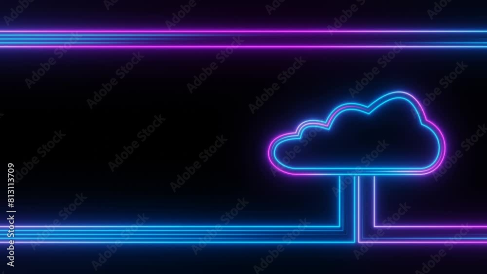 Cloud computing neon icon loop animation background
