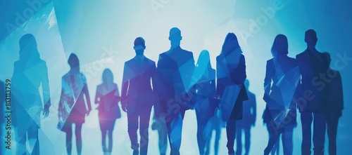 business people and women future technology silhouettes in blue suits standing together, future technology