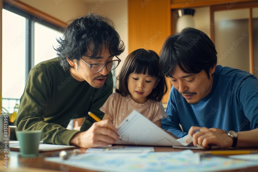 Family Consulting with Home Insurance Agent Expressing Concern and Relief Family Consulting with Home Insurance Agent Expressing Concern and Relief
