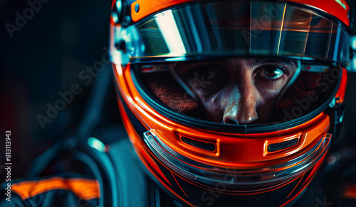 In an impressive close-up, an F1 driver with eyes focused with palpable intensity. F1 driver immersed in the world of high-speed competition. © Vagner Castro