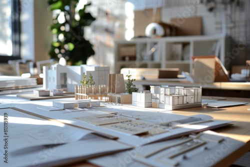 Detailed Architectural Models and Blueprints on Desk for Long Term Business Planning