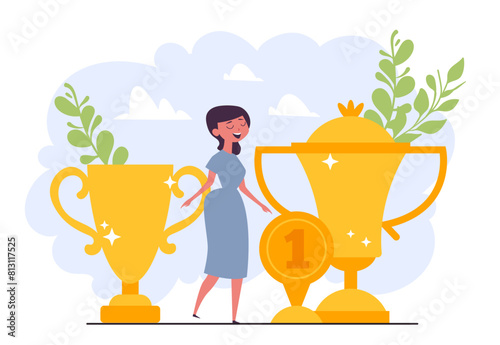 Success winner business leader team trophy prize concept. Vector design graphic illustration	
