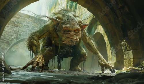 A troll with long fingers and an ugly face crouches under the bridge.
