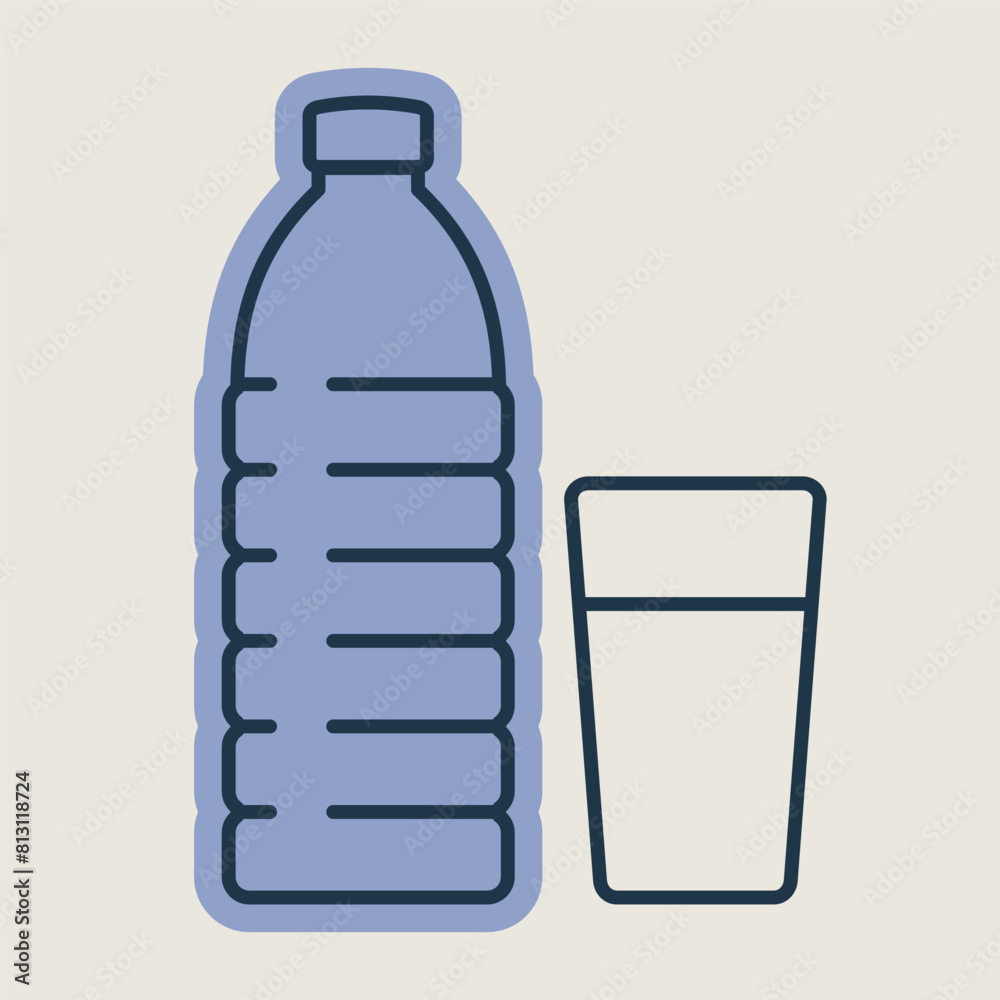Glass and bottle of water vector icon Glass and bottle of water vector icon