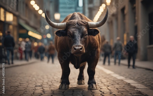 Bull on the Cobblestones: A Moment of Urban Wildlife Encounter © Andrey