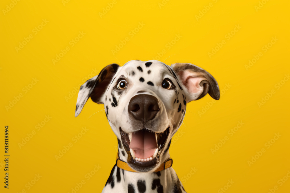 Cheerful Dalmatian Dog on Yellow Cheerful Dalmatian Dog on Yellow