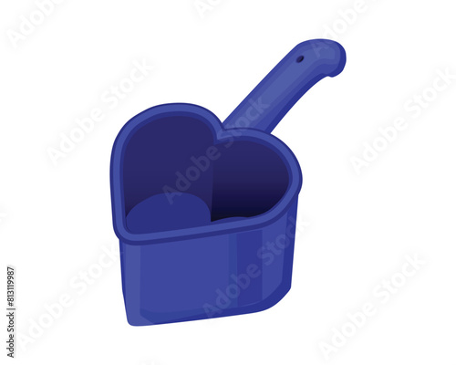 vector design of a tool called a bucket or dipper with isometric or 3d angles of the handle which is usually used to hold water in the shape of a heart or love in dark blue