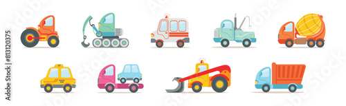 Toy Car and City Transport Colorful Vector Set