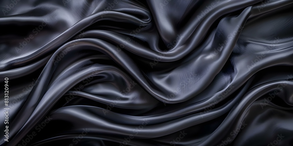 Abstract Monochrome Texture: Luxurious Black Silk Fabric with Wavy Folds. Concept Black Silk Fabric, Wavy Folds, Monochrome Texture, Luxurious Material, Abstract Aesthetic Abstract Monochrome Texture: Luxurious Black Silk Fabric with Wavy Folds. Concept Black Silk Fabric, Wavy Folds, Monochrome Texture, Luxurious Material, Abstract Aesthetic