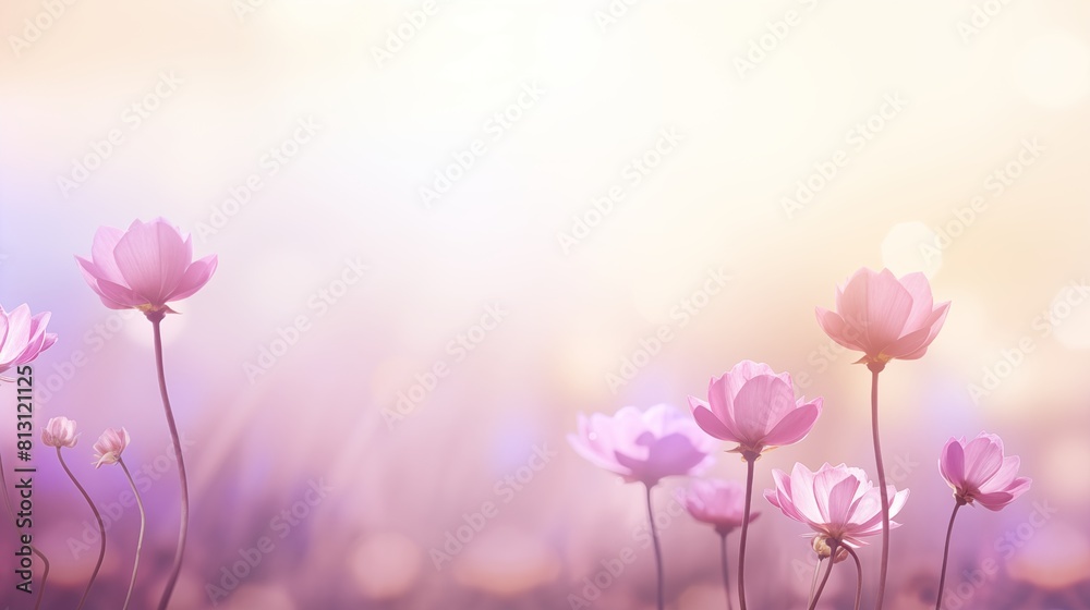 A Tranquil Field of Pink Wildflowers Basking in Soft Light A Tranquil Field of Pink Wildflowers Basking in Soft Light
