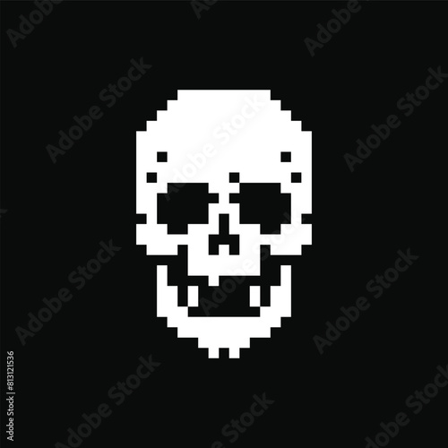 Human skull pixel art icon. Vector illustration