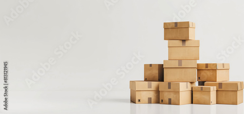 Simple and Effective: Neatly Piled Cardboard Boxes Against a White Background © Mirador