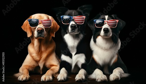 Playful Dogs in American Flag Sunglasses