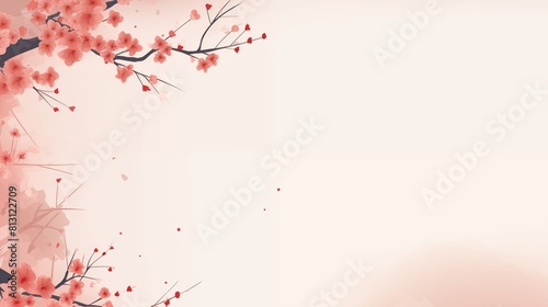 Elegant Watercolor Cherry Blossoms on Soft Pink Background Illustration
