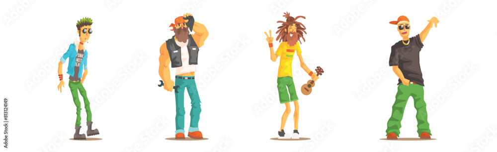 Man Character of Different Subculture in Standing Pose Vector Set