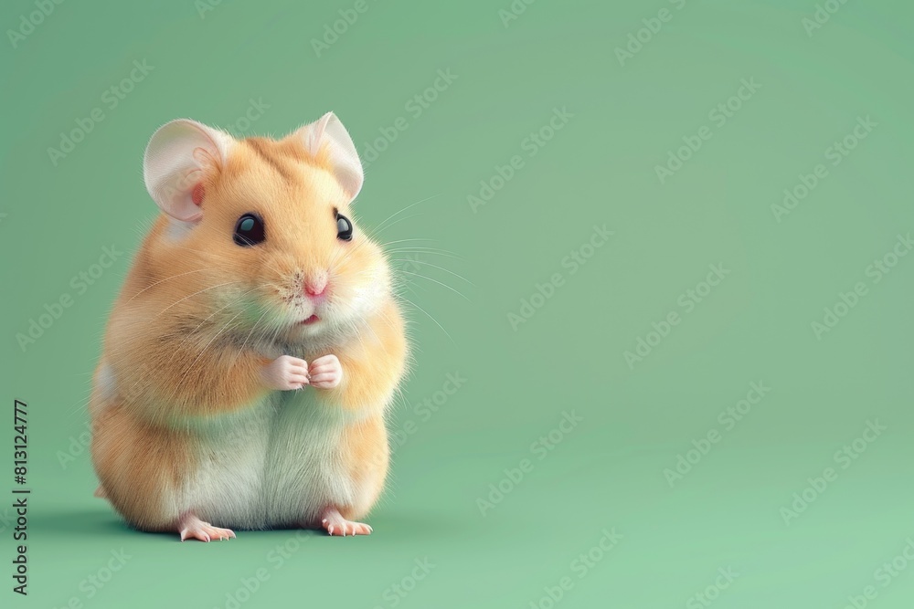 A hamster is sitting on a green surface with copy space A hamster is sitting on a green surface with copy space