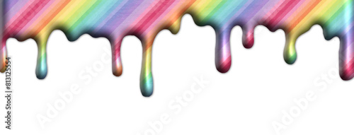 Rainbow drip. Multicolored liquid flow texture. Fluid tempera design. Realistic colors fused edge. Falling wave effect with icing flow.