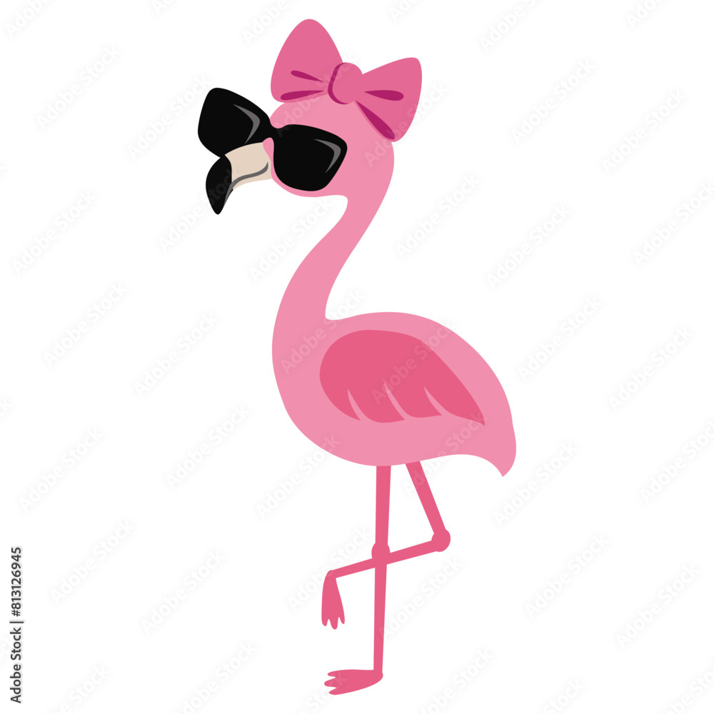 Fototapeta premium Funny flamingo in sunglasses vector cartoon illustration