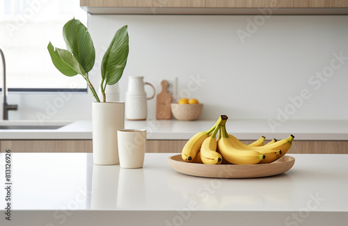 bananas on a white modern table