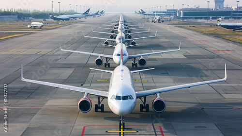 Cargo planes lined up on the tarmac at an airport
