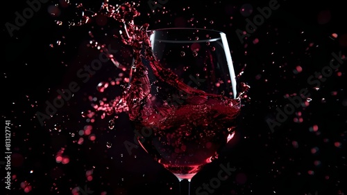 Half-full wine glass with red wine splashing out. Concept Wine, Glass, Splash, Red, Half-full photo