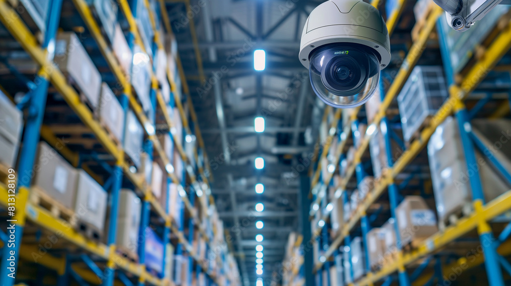 Naklejka premium High-tech surveillance cameras monitoring activity in a logistics facility