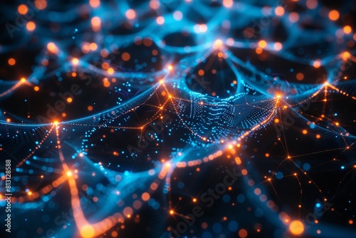 A network of glowing connections representing the interconnectedness and complexity in artificial intelligence, on a black background